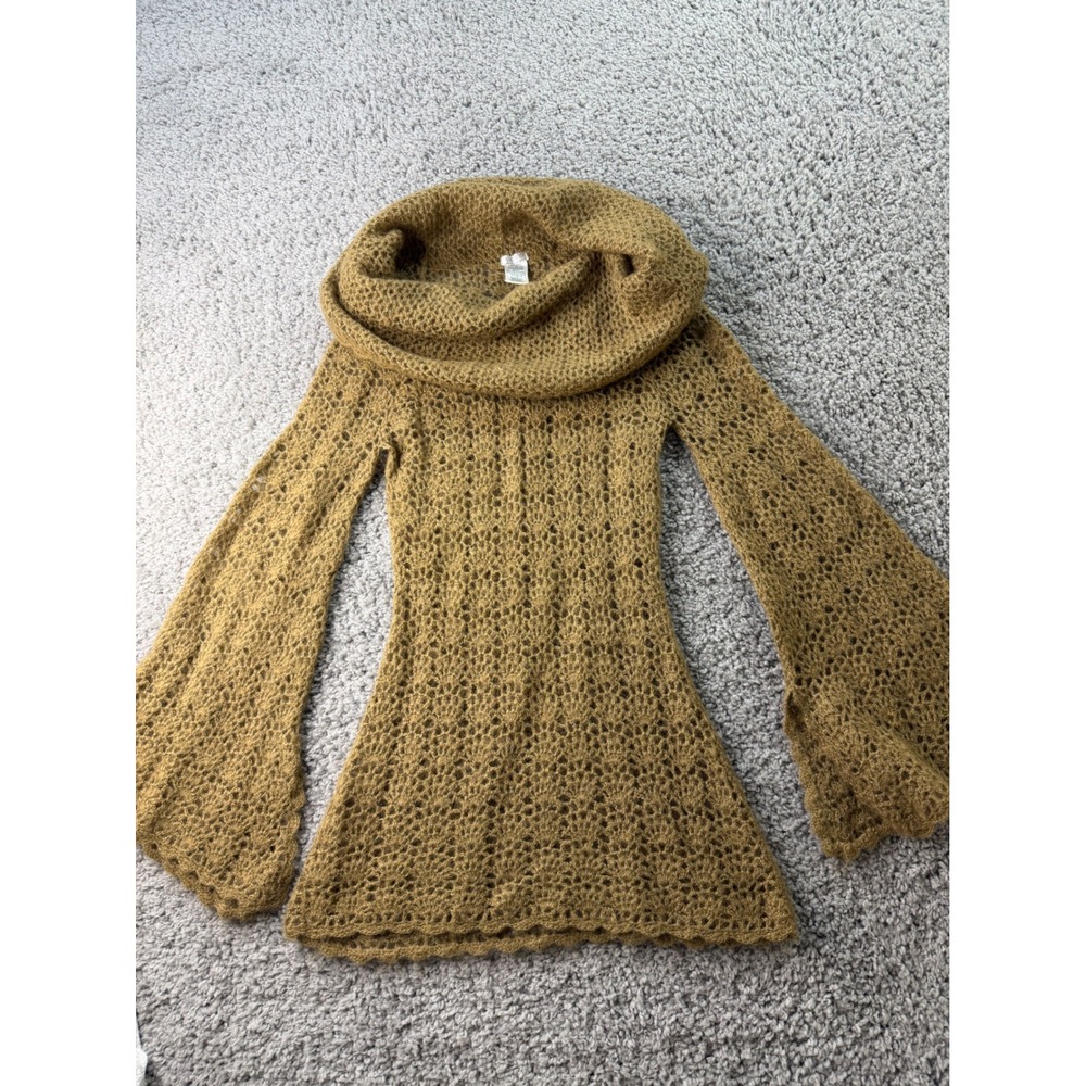 Y2K XOXO Crochet Knit Cowl Neck Bell Sleeve Sweater